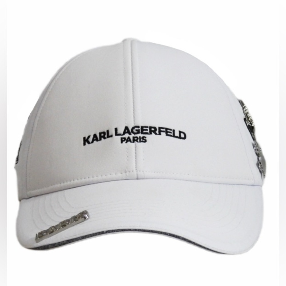 Karl Lagerfeld White and Black Logo Cap w/Pins and Rhinestone Details - Picture 2 of 12